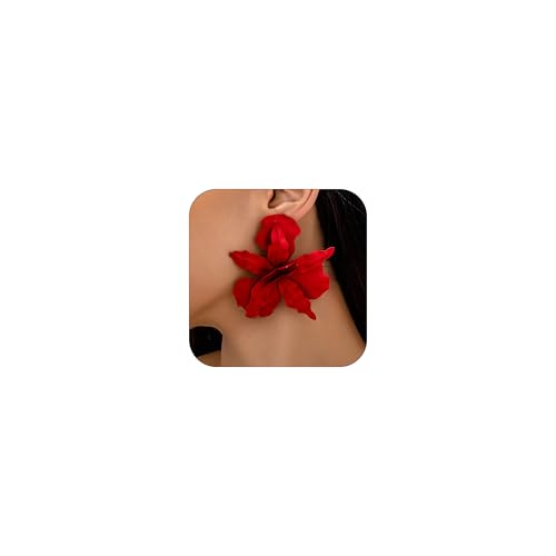 Large Flower Earrings For Women Fashionable Exaggerated Colorful Flower Earrings Vintage Elegant Statement Jewelry Accessories - style: red