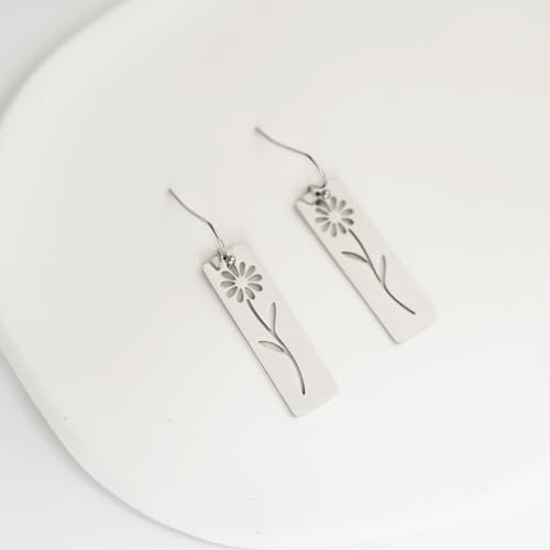 Boho Teardrop Earrings, Handmade Copper Bohemian Earrings, Dangle Antique Ethnic Jewelry for Women - color: Silver Daisy