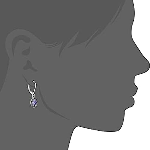 Savma Handmade 925 Sterling Silver Leverback Earrings for Women, Vintage Celtic Round Crystal Dangle Drop Earrings, Lightweight Boho Hypoallergenic Jewelry Gift - color: Dark Blue Stone
