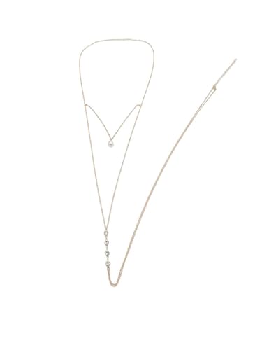 MODRSA Gold Body Chain Jewelry for Women Back Necklace for Backless Dress Backdrop Pearl Rhinestone Belly Chain Waist Chains Bra Chains Lingerie Summer Bikini Bodychain Trendy Sexy Stomach Jewelry - color: B1- Back Jewelry -Pearl Rhinestone gold