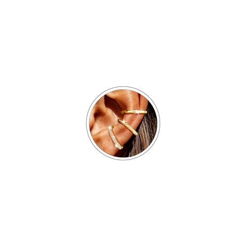 14K Gold/Silver Plated Ear Cuffs Set Dainty Clip Piercing Stack Small Cartilage Hoop Huggie Trendy Tarnish Hypoallergenic Jewelry Gift - style: gold style 14