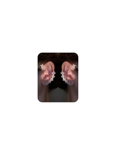 2Pcs Rhinestone Butterfly Earrings Ear Cuffs Non-Pierced Fake Earrings Butterfly Climber Wrap Around Earring Dainty Adjustable Ear Clip Jewelry for Women - color: Style9-silver