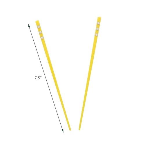 Set of 2 Hair Sticks with 3 Diamonds Chopsticks - Yellow - color: Yellow