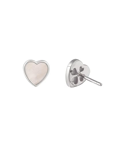 S.Leaf Gold Stud Earrings for Women Sterling Silver Gold plated Hypoallergenic Shell Mother of Pearl Post Earrings for Women Birthday Gifts - color: B02_Shell_7mm_Silver