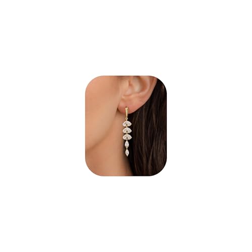 Dangle Earrings for Women - 14K Gold/White Gold/Rose Gold Plated Butterfly Heart Star Hoop Chain Long Tassel Cubic Zirconia CZ Dangle Earrings - color: Gold Leaf Dangle