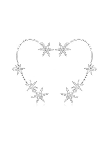 2PCS Glitter Rhinestone Snowflake Ear Cuff Vintage Flowers Non-Piercing Fake Earrings Bridal Wedding Climber Ear Wrap Prom Ball Ear Jewelry for Women