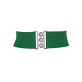 FASHIONGEN - Wide Waist Elasticated Woman Belt Made in France, GLORIA - color: Green (Silver Buckle), size: XS / waist size 25 to 28