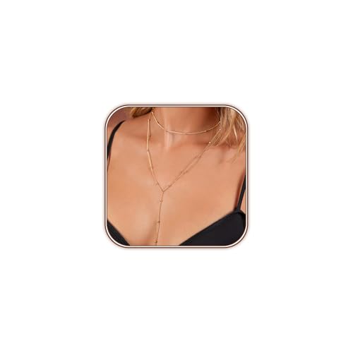 HAXIYA Lariat Gold Necklace for Women Dainty Long Necklace 14K Gold Plated/Silver Y-Shaped Pendant Drop Chain Layered Pearl/Beaded/CZ Necklaces Gold Jewelry Gift for Prom/Wedding - style: Beaded - Gold