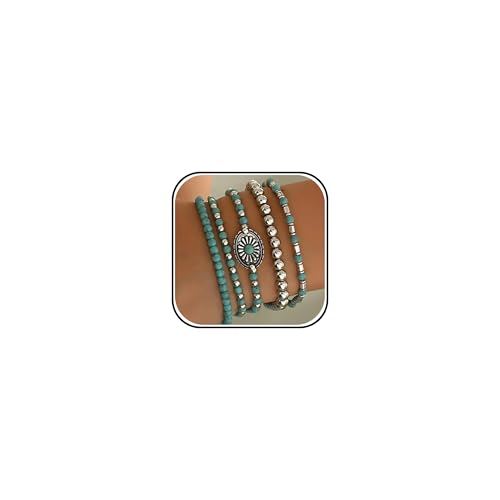 Long tiantian Western Turquoise Beaded Bracelet Set for Women Stackable Cowgirl Bracelets Boho Concho Jewelry Country Concert Rodeo Outfit Accessories Gifts - color: A2:Western Bracelets
