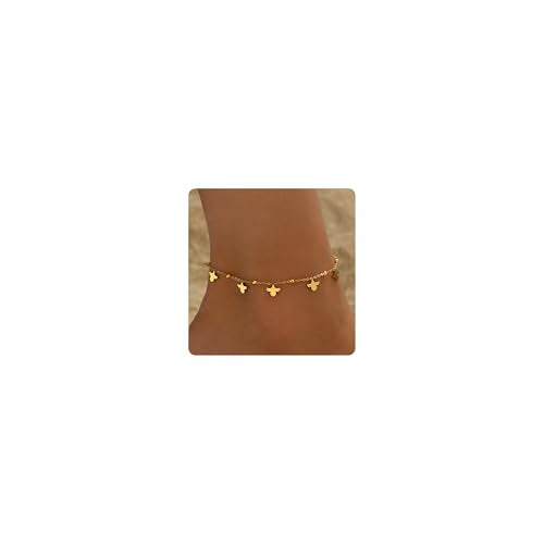 Gold Ankle Bracelets for Women 18K Gold Plated Waterproof Starfish Sea Shell Pearls CZ Diamond Dangle Anklets Trendy Summer Beach Foot Chain Jewelry Gift - style: 5 Pineapples Beads-GD