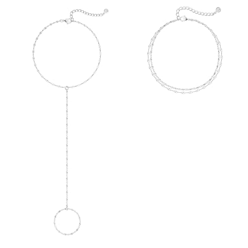 CHESKY Silver Hand Chain Bracelets for Women Set - Dainty Silver Plated Finger Ring Bracelet Stack Adjustable Hand Chains Durable Beaded Bracelets Trendy Simple Jewelry Gift for Women - style: lips bracelet-silver