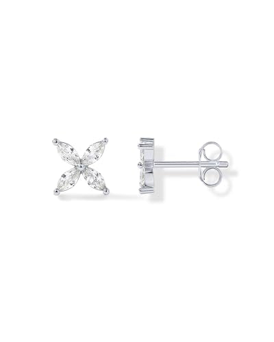 PAVOI 14K Gold Plated Dainty Stud Earrings for Women - 925 Sterling Silver Posts Earrings with Cubic Zirconia - Celestial Lightning Bolt, Moon, Star, and Flower Gold Jewelry Gifts - style: Flower