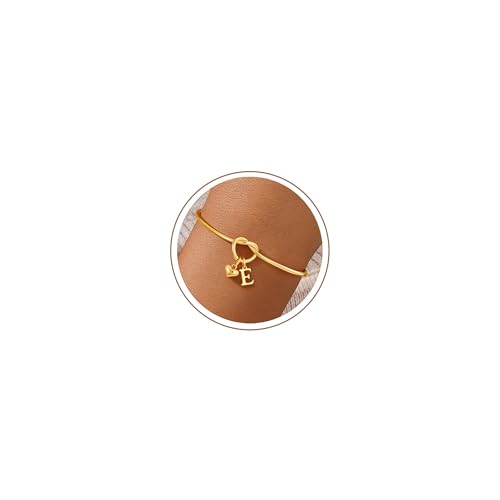 M MOOHAM Knot Initial Bracelets for Women Teen Girls 14K-Gold-Plated Dainty Initial Bracelets for Women Heart Letter Bracelet Jewelry Personalized Bridesmaid Proposal Gifts - color: E