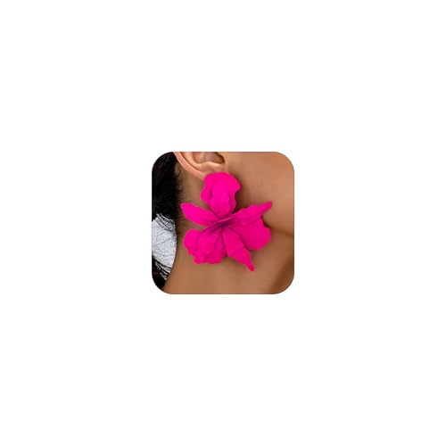 Large Flower Earrings For Women Fashionable Exaggerated Colorful Flower Earrings Vintage Elegant Statement Jewelry Accessories - style: Rose Red