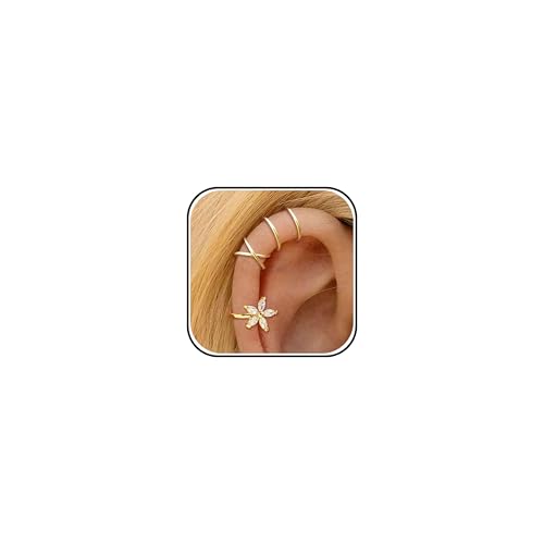 Ear Cuffs Non Piercing 14K Gold Plated Ear Cuff Earrings for Women Trendy Clip on Cartilage Earring Stacks Non Pierced Adjustable Fake Earrings Set Jewelry - color: A3:Gold Ear Cuff