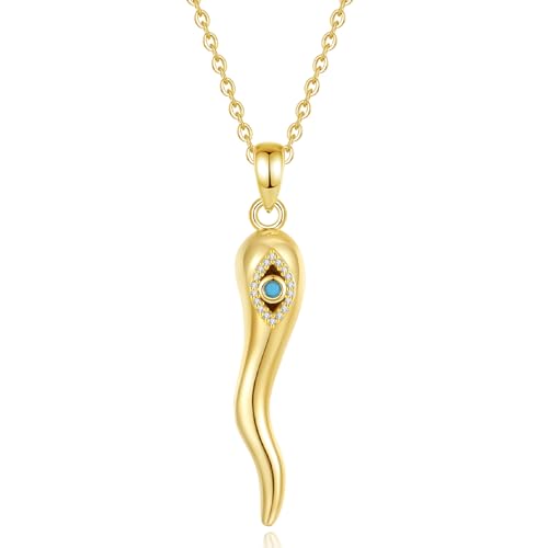 INFUSEU Italian Horn Necklace with Evil Eye for Women Protection Good Luck Gifts - color: Gold, style: Style B