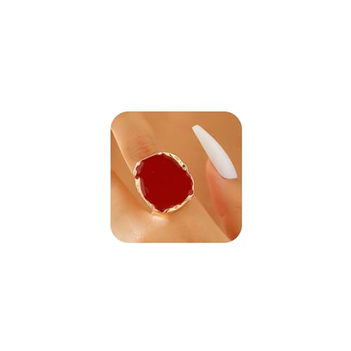 Chunky Gold and Black Two-tone Enamel Drip Band Rings Set for Women, Vintage Statement Large Crystal CZ Ring Big Party Prom Jewelry Gift Accessories - color: Red 2