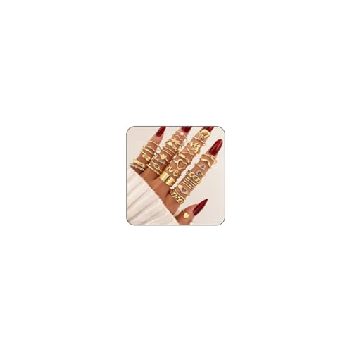 MIFYNN 27Pcs Chunky Gold Knuckle Rings Set for Women Rhinestone Love Ring Set Stackable Open Joint Finger Midi Rings Pack Trendy Statement Ring Gift