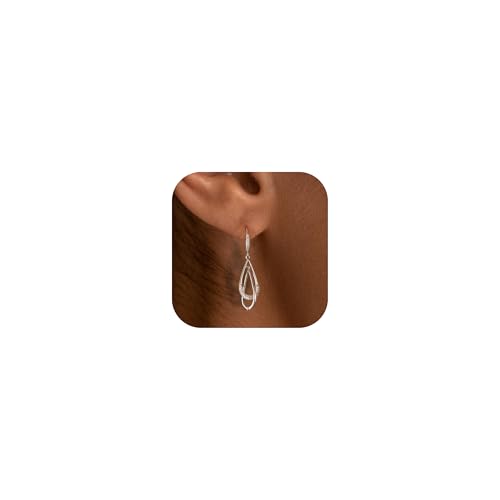 Dangle Earrings For Women, Silver Plated Lightweight Drop Earrings With Sparkling Cubic Zirconia,14K Gold Plated Hypoallergenic Face Shaping Earrings For Wedding Party Daily Office Jewelry Gift - color: Silver