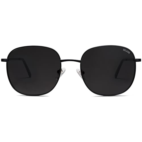SOJOS Classic Trendy Square Sunglasses for Women Men Cute Big Frame Gold Shades SJ1137 - color: Black/Grey