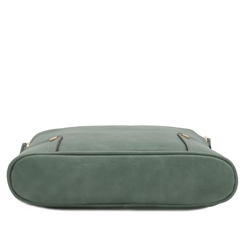 ALYSSA Triple Zip Pocket Large Crossbody Bag - color: Green Smoke