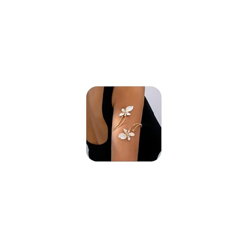 Arm Cuff Jewelry for Women Adjustable Flower Cuff Bangle Bracelet Gold Armband Upper Jewelry Gifts for Women Boho Western Accessories - color: A2:white flower