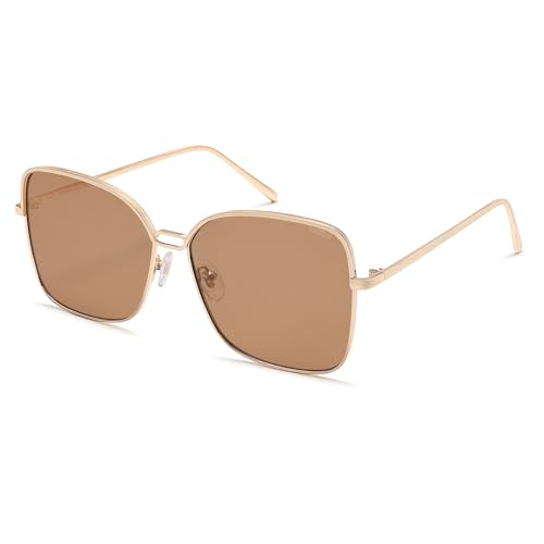 SOJOS Trendy Square Oversized Sunglasses Womens Mens UV400 Big Large Designer Shades SJ1082 - color: Gold/Light Brown