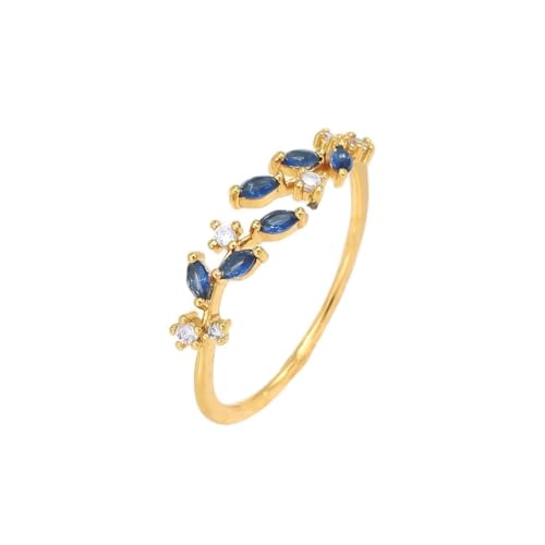 Adjustable Women's Cubic Zirconia Leaf Shaped Ring, 18K Gold-Plated Exquisite Stackable Women's Ring, A Great Gift for Her - color: A