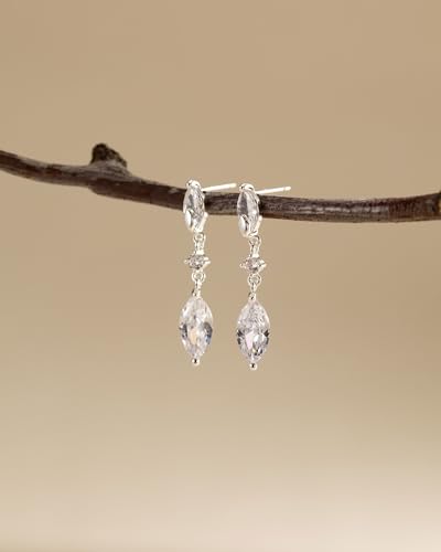 HANLI Dangle Earrings for Women – 14K Gold Plated/Silver Drop Earrings Sparkly CZ Gold Dangle Earrings Elegant Dangling Earrings for Wedding Bridal Prom Jewelry - color: 3-Dangle CZ Silver