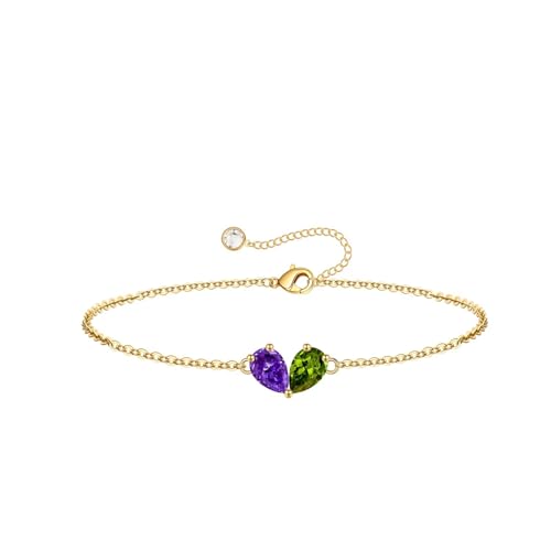 Turandoss Gifts for Women Her Daughter - 6 7 8 9 10 11 12 13 14 15 16 Year Old Girls Birthday Gifts, 14K Dainty Gold Plated Created Birthstone Bracelets for Women Girls Teens Jewelry Gifts - color: 02-08-Feb-Aug-Birthstone