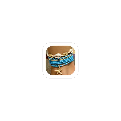 Shell Anklets Bracelet for Women Waterproof Surfer Starfish Bracelet Puka Shell Anklet Colorful Boho Stack Stretch Bead Bracelet Set Hawaii Summer Beach Vacation Foot Jewelry - color: Blue