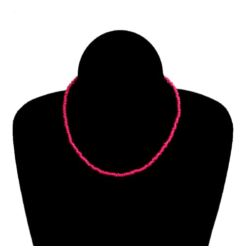 Roe Dolph Colorful Beaded Necklaces for Women Boho Beaded Necklace Beach Surfer Jewelry Handmade White Pink Blue Beads Summer Outfits Accessories - color: B1-Pink Beaded Necklace