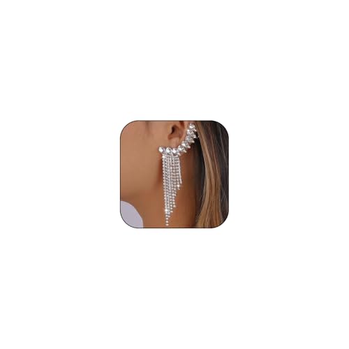 Crystal Ear Cuff Earrings for Women Rhinestone No Piercing Crystal Sparkly Ear Cuff Statement Earrings Wedding Party Jewelry - style: Left B