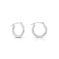10K White Gold Hand Engraved Full Diamond-cut Round Hoop Earrings, Secure Latch Back Closure - style: 14mm