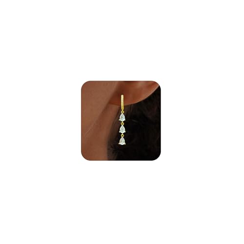 Gold Earrings for Women Trendy, Simple Dainty 14K Gold Plated Paperclip Square Chain Link Dangle Hoops Earrings Pin Stud Huggie Earrings Lightweight Hypoallergenic Minimalist Aesthetic Gold Jewelry for Christmas Gifts - color: style 2