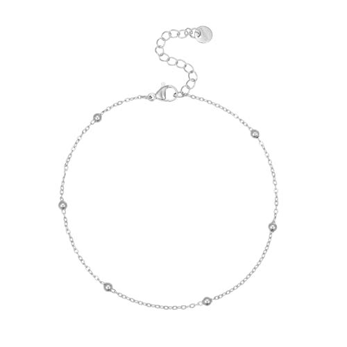 Dainty Ankle Bracelets for Women 18K Gold Plated Satellite Beaded Herringbone Lip Chain Anklets Simple Minimalist Summer Beach Foot Jewelry Christmas Gifts - color: Bead Chain -White Gold