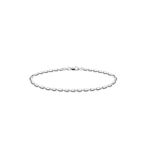 Savlano 925 Sterling Silver Oval Rice Bead Strand Chain Bracelet For Women - Made in Italy Comes Gift Box - style: 3MM