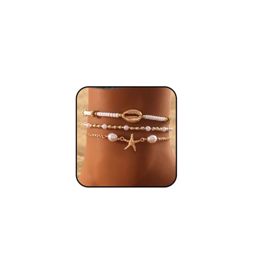 3PCS Boho Anklets for Women Summer Beach Women's Ankle Bracelets Beaded Anklet Bracelet Waterproof Beach Anklets Shell Starfish Anklet Foot Chain Jewelry for Women - color: 3PCS/style 20
