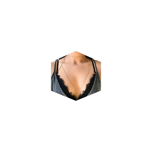14K Gold Plated Body Chains for Women, Sexy Layered Belly Waist Chain Crossover Bikini Bra Chain, Summer Beach Rhinestone Body Jewelry - style: Gold Neckchain