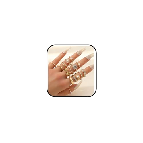 GYRMMUE Gold Rings Set Stackable Cubic Zirconia Knuckle Rings Irregular Geometric Ring Sparkle Star Moon Butterfly Rhinestone Rings Set Vintage Boho Joint Finger Midi Ring for Women - color: Gold2