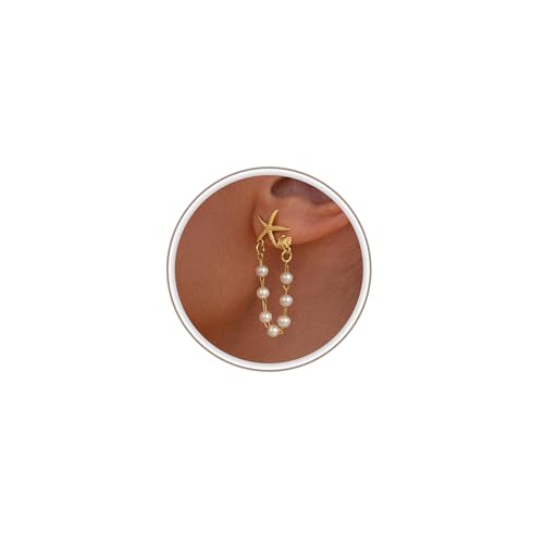 Freekiss Gold Chain Studs Earrings for Women Trendy: Hypoallergenic 14K Gold Plated Dangle Earrings Dainty Small Long Chain Earring Set Fashion Gold Jewelry for Women - style: Starfish chain earrings-GD