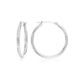 10K White Gold Hand Engraved Full Diamond-cut Round Hoop Earrings, Secure Latch Back Closure - style: 20mm