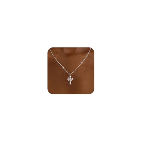 Carffordo 925 Sterling Silver Chain Necklace Link Chain Necklace for Women Simple Dainty 16K Gold Plated Necklace for Women Minimalist Waterproof Silver Necklace Trendy Jewelry Gifts - color: Silver, size: silver cross necklace