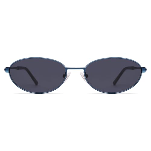 Appassal Retro Oval Sunglasses for Women Mens with Spring Hinge Sunnies AP3696 - color: C7 Blue / Dark Blue
