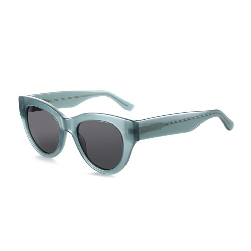 ZENOTTIC Polarized Sunglasses Women Round: Trendy Sun Glasses for Ladies - Retro Classic Shades UV400 Protection - color: C04 Crystal Green Frame Grey Lens