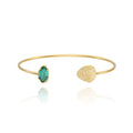 OZEL – Women’s Gold Cuff Bracelets – 18K Gold Plated Textured Bangles with Multi-Color Crystal & Rhinestone Accents – Layered Stacking Jewelry - color: Green