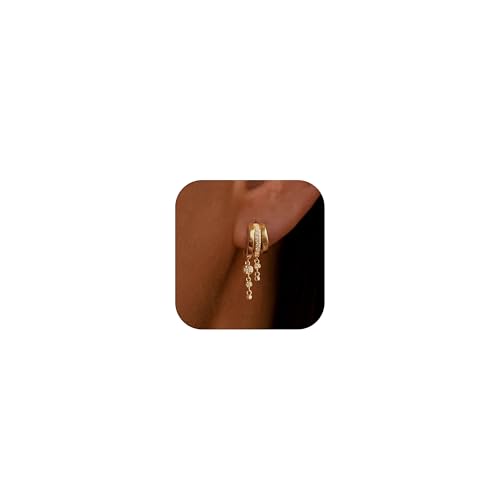 Dangle Earrings For Women, Dainty Gold Drop Statement Earrings 14K Gold Plated Long Huggie Earrings for Women Trendy Hypoallergenic Dangly Earrings Small Triple Hoops Earrings Fashion Jewelry - color: gold-circle