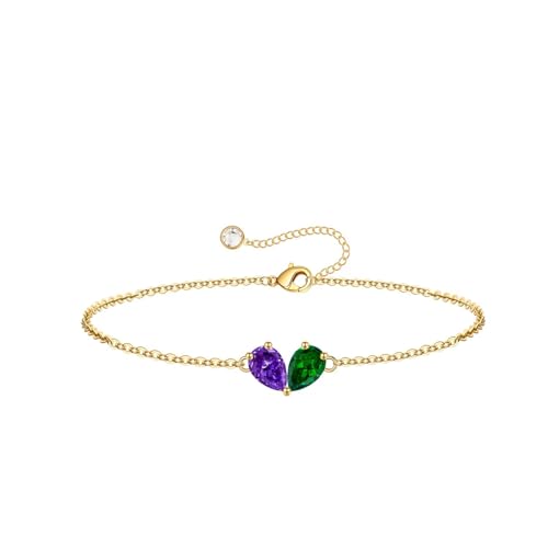 Turandoss Gifts for Women Her Daughter - 6 7 8 9 10 11 12 13 14 15 16 Year Old Girls Birthday Gifts, 14K Dainty Gold Plated Created Birthstone Bracelets for Women Girls Teens Jewelry Gifts - color: 02-05-Feb-May-Birthstone