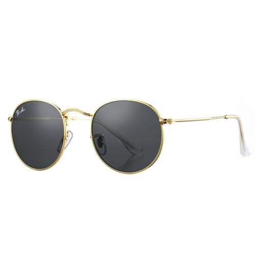 Pro Acme Polarized Round Sunglasses for Women Men Classic Retro Circle Metal Sun Glasses 50mm - color: B Gold Frame Grey Lens