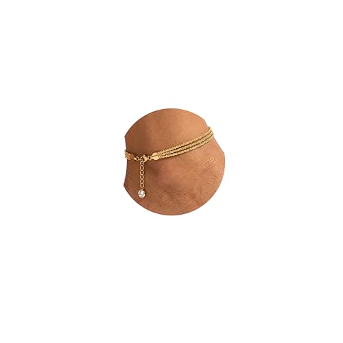 Dainty Gold Shell Pearl Charm Ankle Bracelet for Women Trendy non-Tarnish Adjustable Anklet Summer Beach Fashion Jewelry Gift - color: Gold Layered